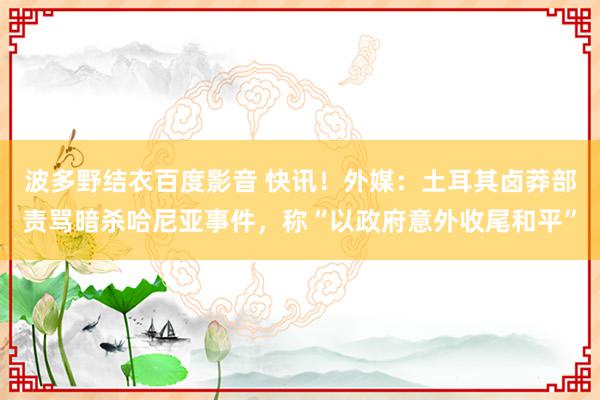 波多野结衣百度影音 快讯！外媒：土耳其卤莽部责骂暗杀哈尼亚事件，称“以政府意外收尾和平”