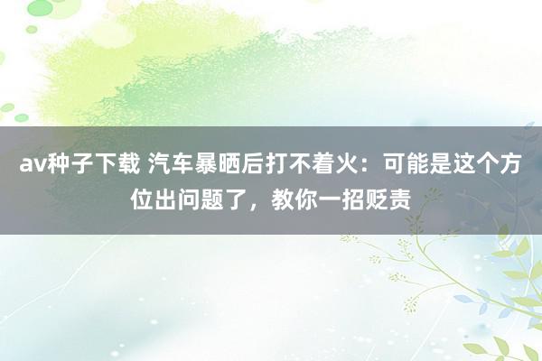 av种子下载 汽车暴晒后打不着火：可能是这个方位出问题了，教你一招贬责